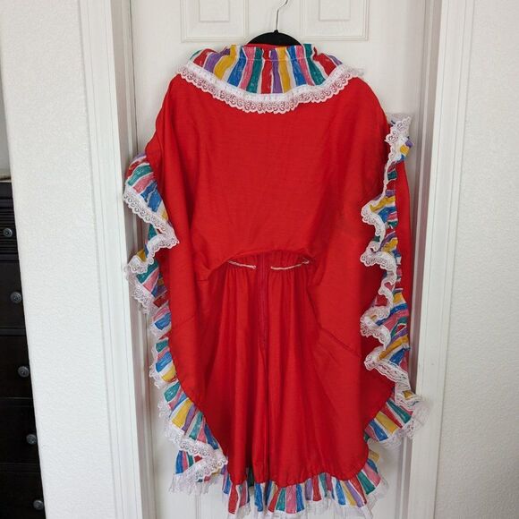 Vintage Rockmount Ranch Wear Dress - 16 - Red & Rainbow w/ Ruffles, Bows, Lace - Picture 15 of 15